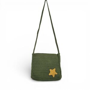 Handmade Womens Crochet Shoulder Bag Cotton Green Star Boho Festival
